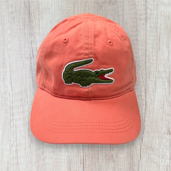LACOSTE Big Croc Adjustable Baseball Cap Hat Coral Orange Unixex - Picture 1 of 10